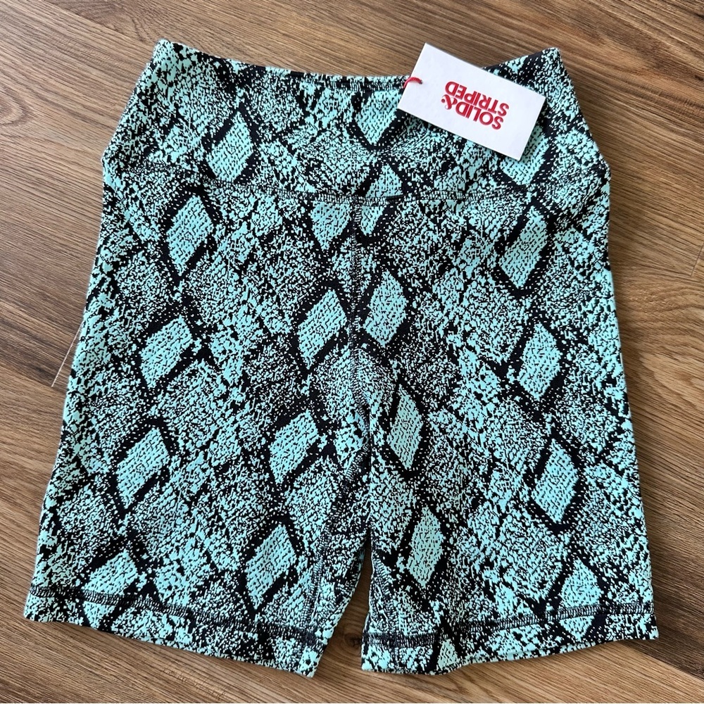 Solid & Striped Womens Biker Shorts XS Swim Bottoms Blue Snake Print Stretch 6”